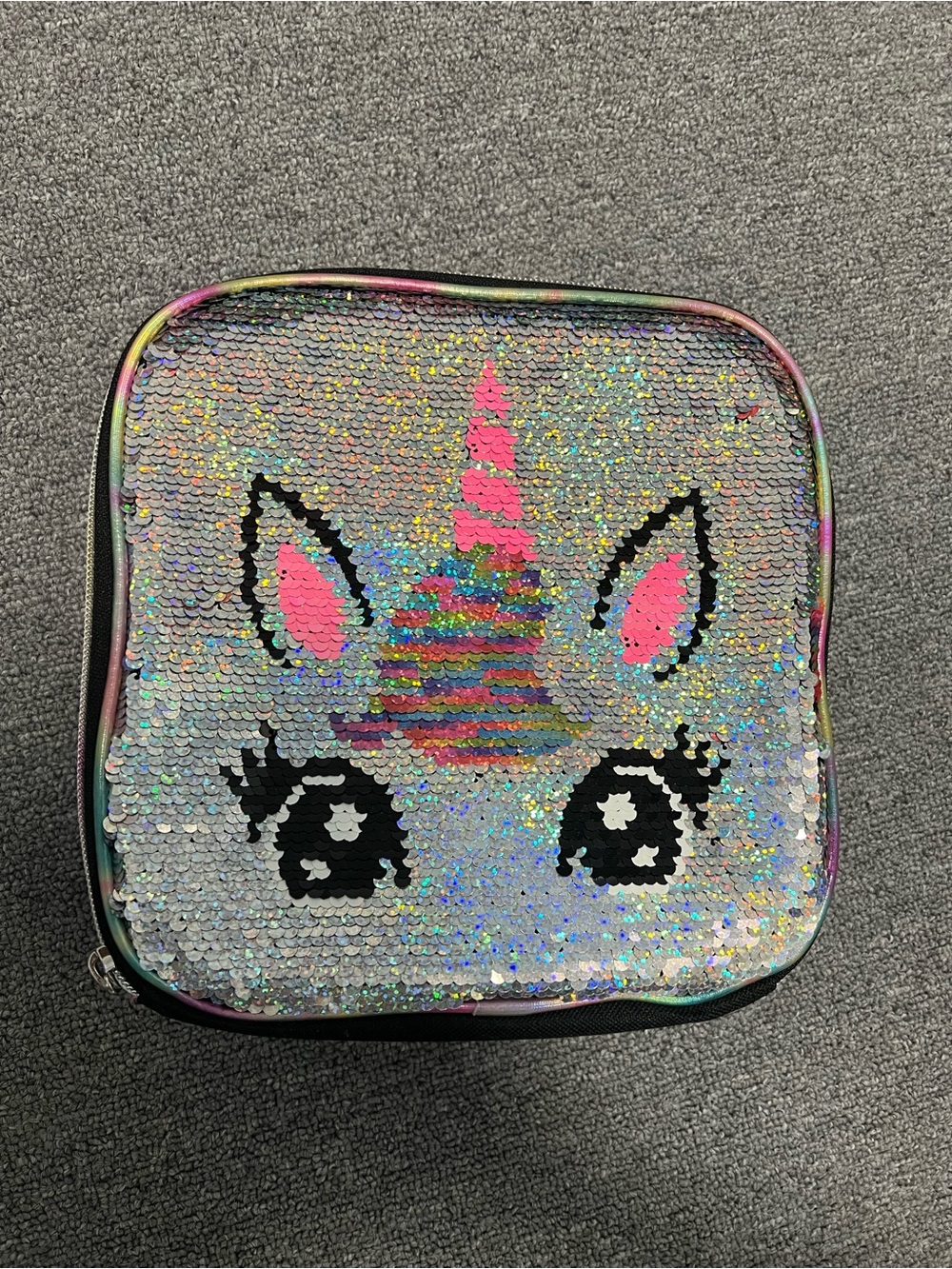NWOT Sequin Unicorn Kids Lunch Bag - Silver/Pink